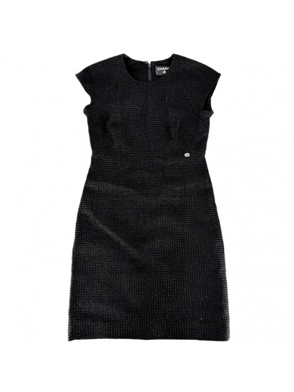 Chanel Dress Tweed Sleeveless Coco Button Vintage 36 Black Spring Autumn
